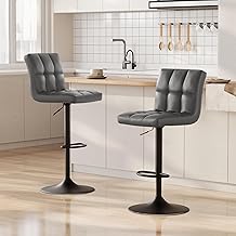 bigzzia Set di 2 sgabelli da bar, in pelle PU, girevoli e regolabili in altezza, con schienale, per bancone colazione, cucina e casa (set grigio)