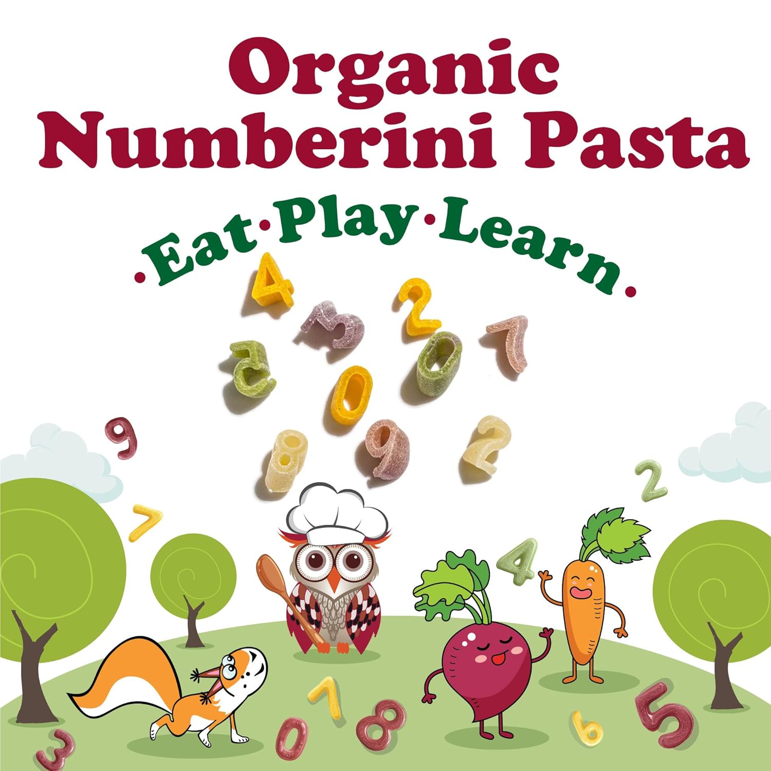 Food to Live Organic Numberini Pasta - Eat. Play. Learn, 8.8 oz (Pack of 6) – Multicolor Italian Fun Kid's Pasta, Made with Roots and Vegetables, Non-GMO, Bulk