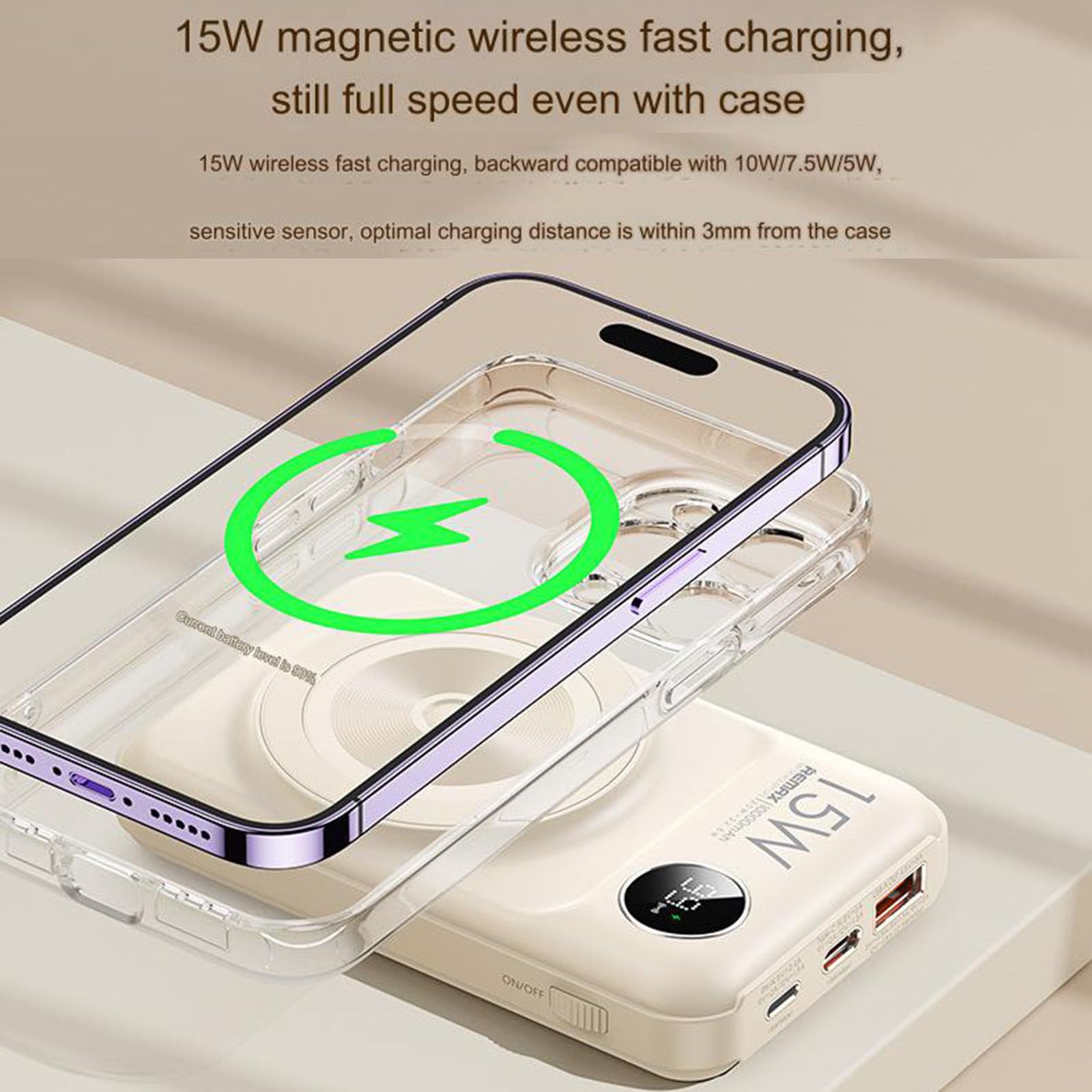 Batterie externe 10000Mah 20W + 22.5W, charge rapide, fil intégré, charge magnétique sans fil, Protection de sécurité Multiple, alimentation électrique Mobile,D