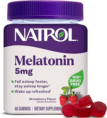 Natrol Melatonin 5mg, Dietary Supplement for Restful Sleep, 60 Strawberry-Flavored Gummies, 60 Day Supply