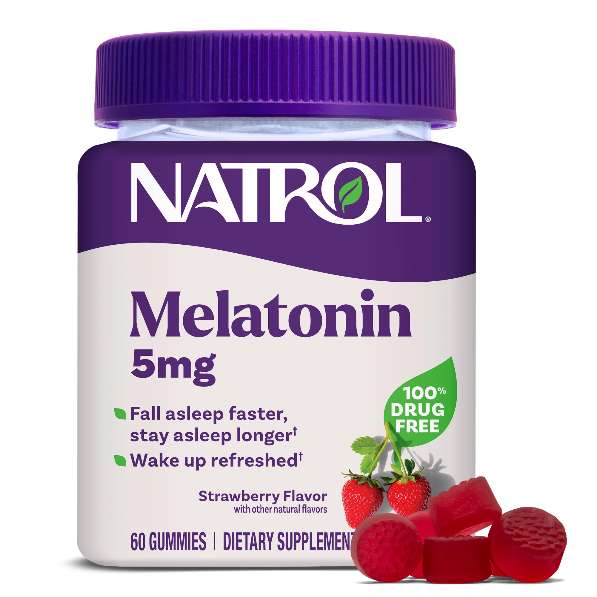 Natrol Melatonin Gummies, Sleep Support, 60 Strawberry-Flavored Adult Melatonin Gummies, 5 mg Sleep Aids for Adults