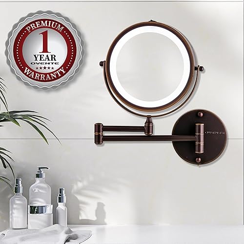 Miniatura 8 de OVENTE Wall Mounted Lighted Makeup Mirror, 7" Double Sided 1X/10X Magnifying Vanity Mirror for Bathroom with LED Lights, Cordless, 360° Rotation and