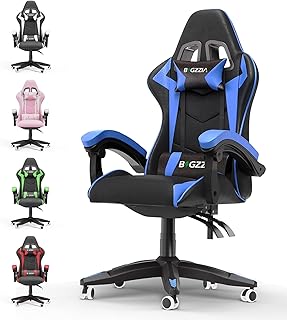 bigzzia Gaming Stuhl mit Fußstütze - Gamer Stühle Ergonomisch mit Lendenkissen + Kopfstütze Gaming Chair Höhenverstellbar Computerstuhl für Erwachsene Mädchen Junge (Ohne Fußstütze, Schwarz-blau)