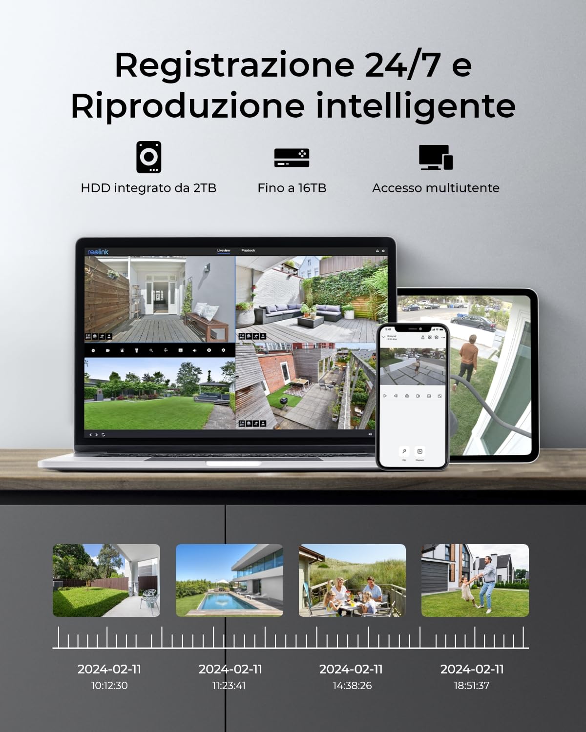 Reolink 4K PoE Kit Videosorveglianza Esterno, Panoramica 355° e Inclinazione 50°, Inseguimento Automatico, Rilevamento di Persona/Veicolo/Animale, NVR 8CH con HDD 2TB, Registrazione 24/7, RLK8-800PT4