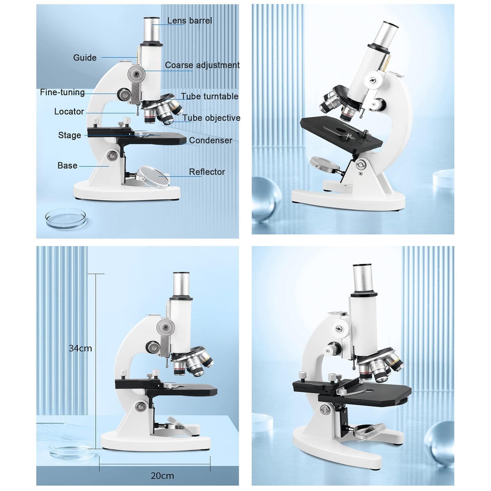Mikroskop optyczny (70000X/100000X/150000X), mikroskop biologiczny, z 10 okazami + uchwyt na telefon komórkowy, pięciootworowy ściemniacz, do laboratorium domowego i szkolnego,150000X