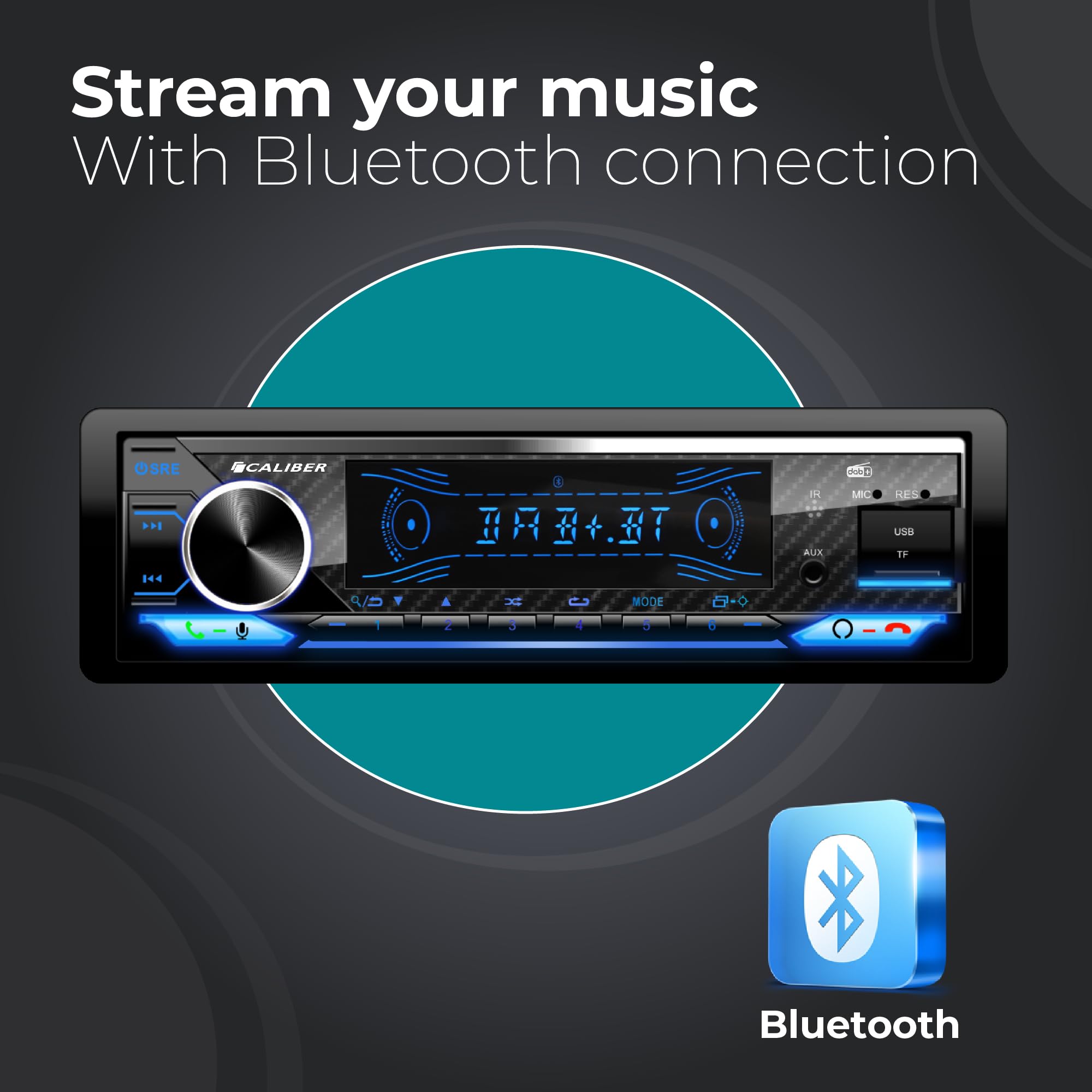 Caliber Autoradio Dab+ & Bluetooth, 1-DIN, Kit Mains-Libres, 4x75W, Multicolore, 85mm de Profondeur, INCL. Micro Externe (RMD057DAB)