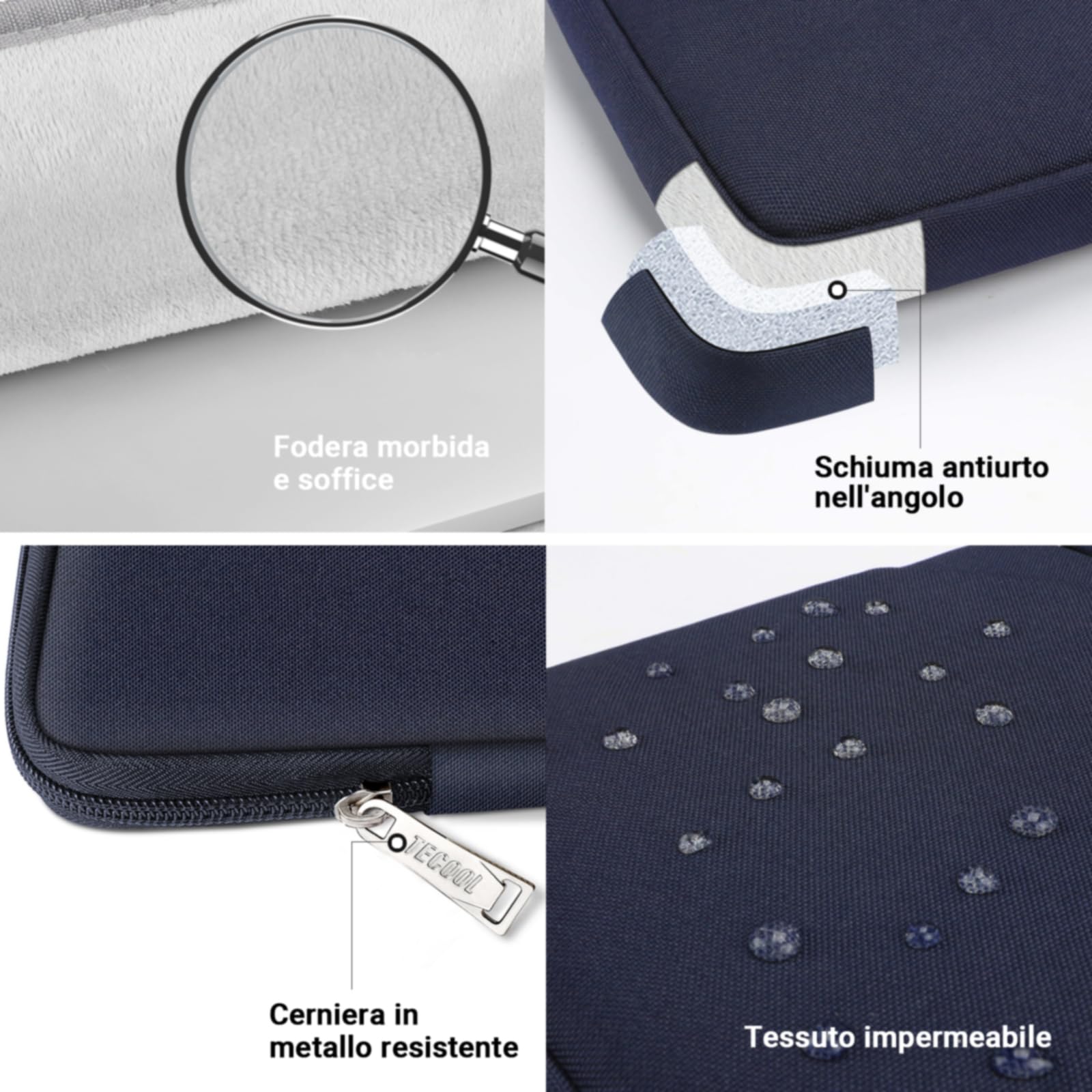 TECOOL 14 Pollici Custodia PC Portatile per 14'' HP Dell Acer ASUS Lenovo Thinkpad Ideapad Chromebook Notebook, MacBook Air 15 M2 M3 M4 2023-2025 Custodia Protettiva Laptop Borsa, Blu scuro