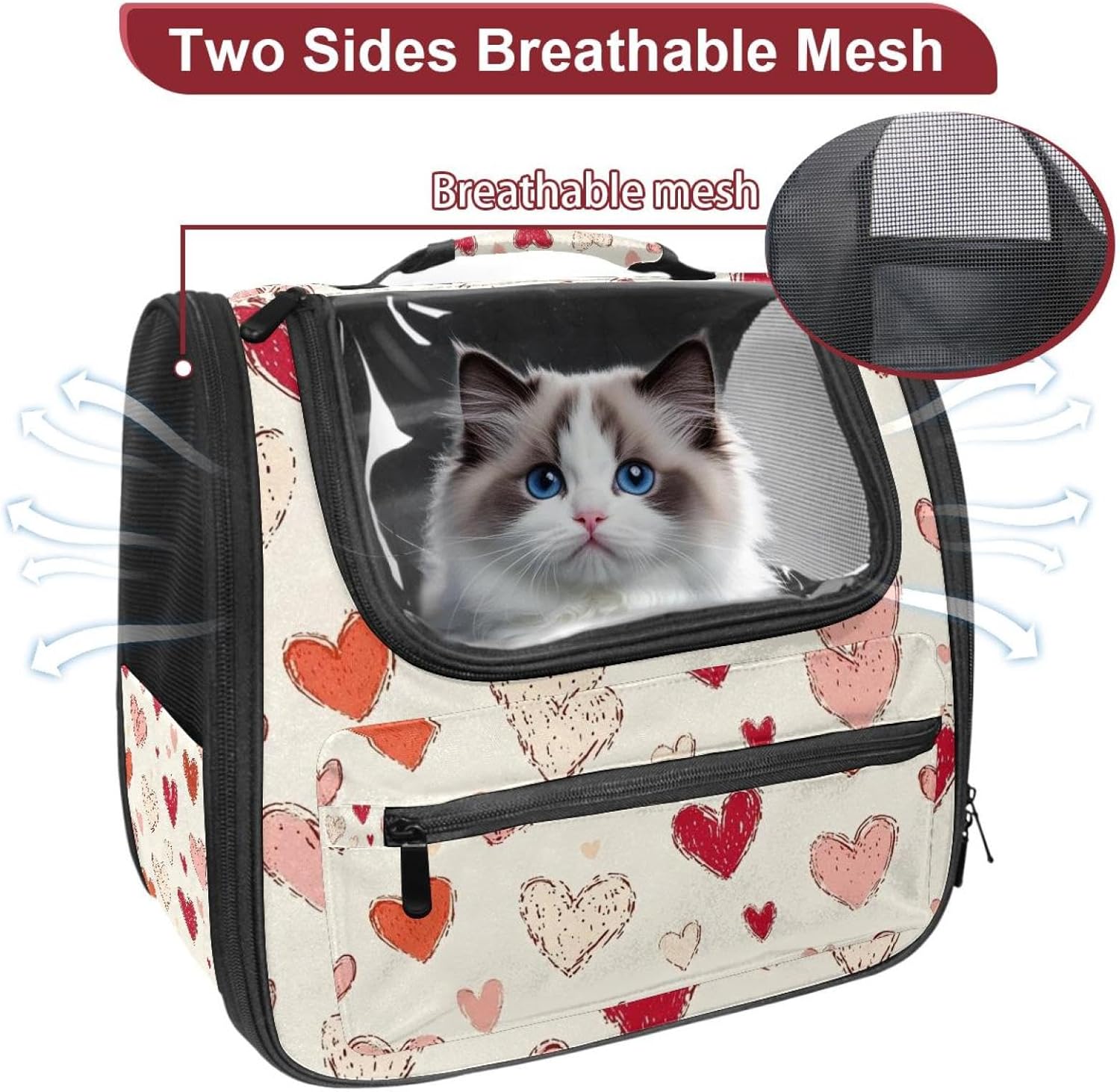 Abstract Hearts (23) Pet Carrier Airline Approved Soft Sided Portable Cozy Travel Pet Bag, Car Seat Safe Carrier for Cats and Dogs