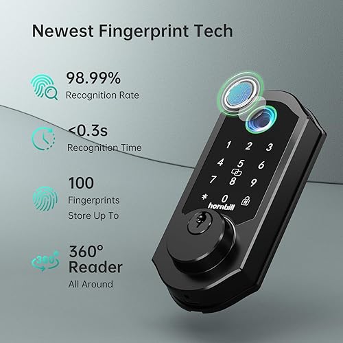 Miniatura 3 de Juego de pomos de cerradura de puerta inteligentes cerrojo WiFi sin llave, cerradura de puerta delantera con huella digital Hornbill con código de