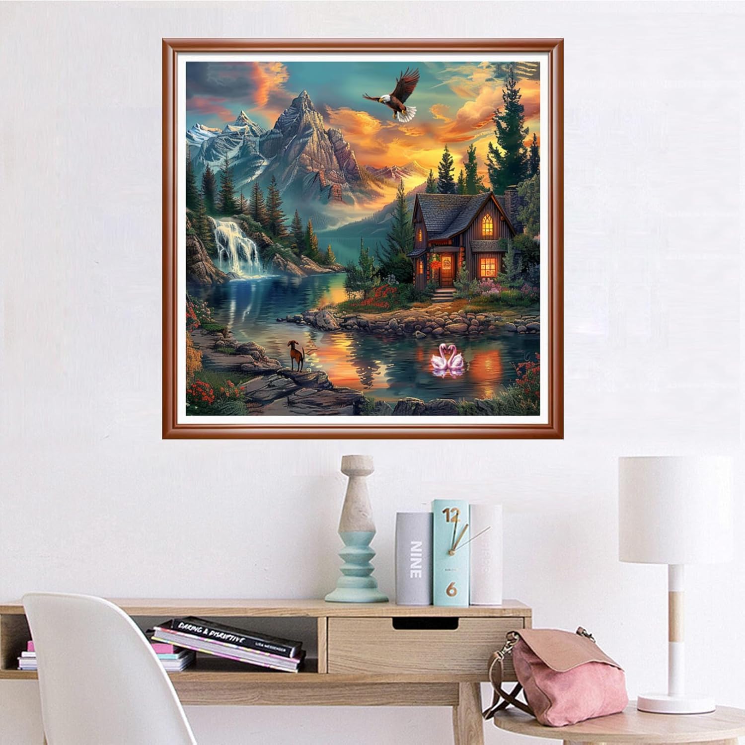 Foxhool Beginners Cross Stitch Kits Stamped Full Range of Embroidery Kits for Adults DIY Cross Stitches kit Embroidery Patterns for Needlepoint kit-Beautiful Home Scenery 18x18 inchs