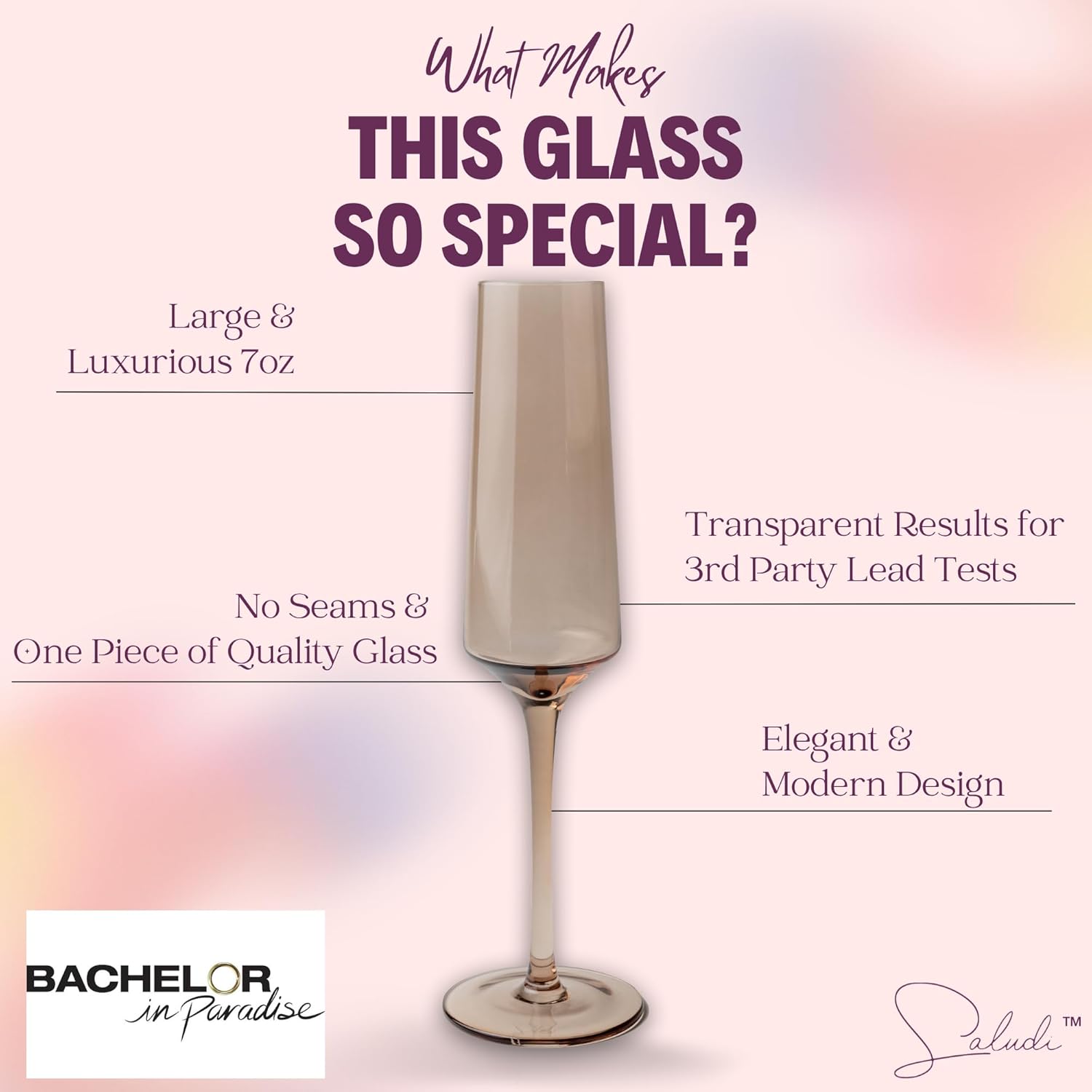 Saludi Colored Champagne Flutes - As Seen on 'Bachelor in Paradise' - 7oz (Set of 6) Stemmed Multi-Color Champagne Glass - Great for All Occasions and Gifts - Luxury, Durable, Hand-Blown - Image 2