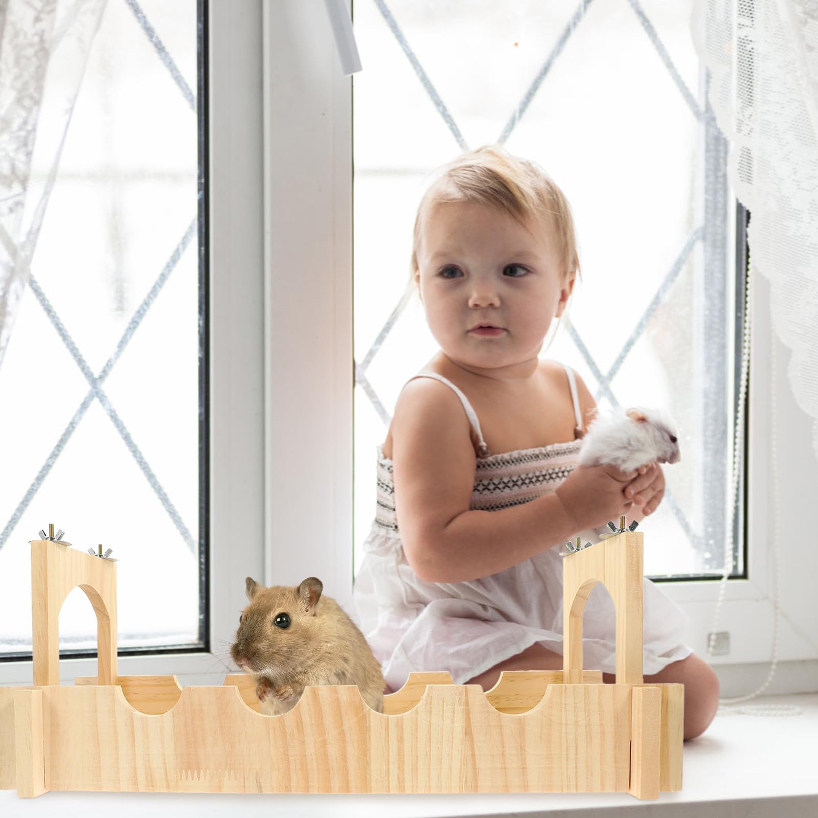 Kleintier Holz Hängebrücke, stabiles Kletterspielzeug für Hamster und Chinchilla, geeignet für Hausgehege und Familien mit Haustieren
