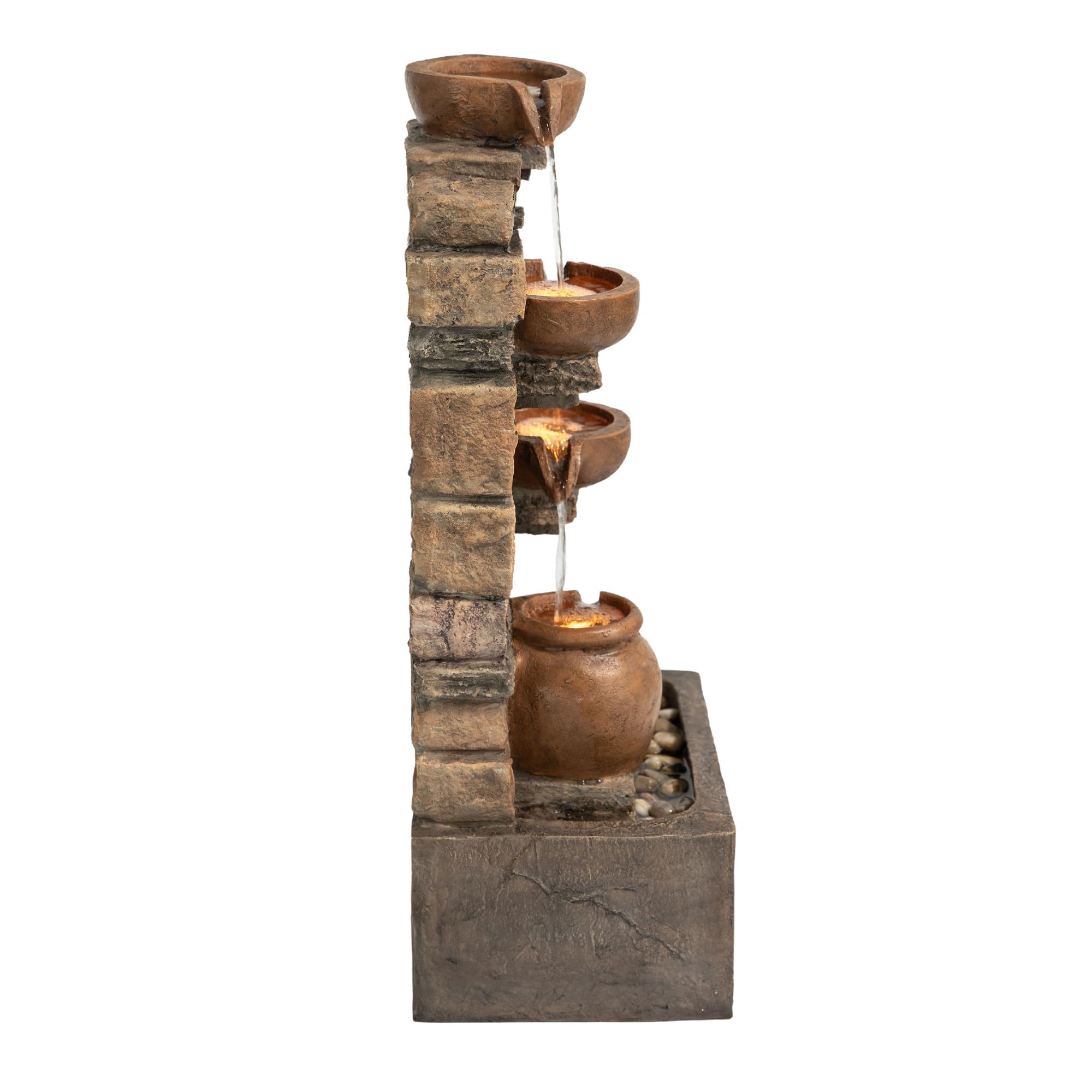 Teamson Home Fuente en Cascada 4 Niveles Marron Exterior con LED