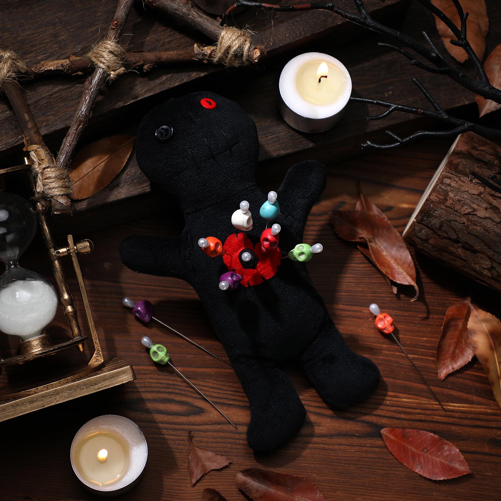 Voodoo Doll Set With Skull Pins - Creepy Cotton Linen Ghost Doll & 7 Colored Pins For Halloween Decor, Stress Relief, Or Pin Holder