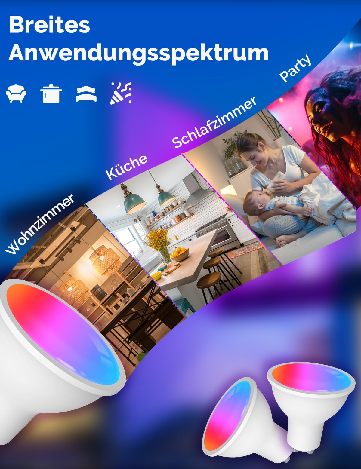MOES Matter Alexa Smart Glühbirne GU10, WLAN RGB LED Lampe, Dimmbar, 2700K-6500K Warmweiss & Kaltweiß, Musiksynchronisation, 16 Mio. Farben, Kompatibel mit Apple Home&Alexa & Google Home 4Pack