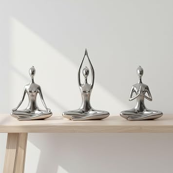 Decorative Resin Yoga Ladies Figurine for Home or Bahroom Decor - Ornament Statue for Office, Living Room, or Shelf - Sculptural Accent for Hallway or Coffee Table - Set of 3, 13", 10", 10", White