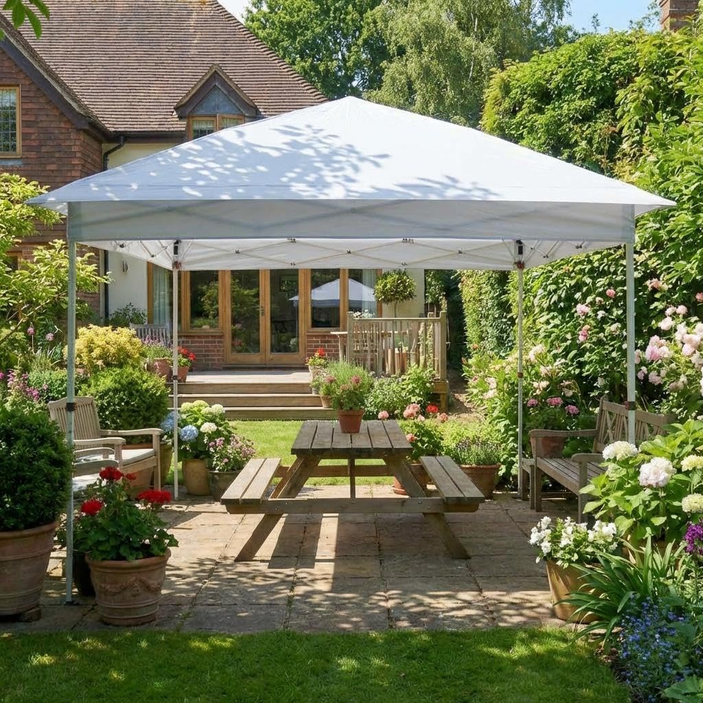 Pavillon 3x6m Wasserdicht, Pop-Up Faltpavillon Schnellaufbau & Stabiler Stahlrahmen & Höhenverstellbar, Gartenzelt UV Schutz 50+, Oxford-Gewebe, Partyzelt mit Tasche für Garten, Weiß