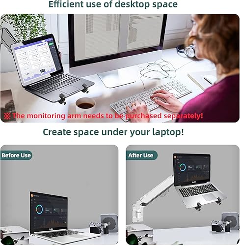 Miniatura 5 de Soporte de bandeja para portátil con soporte para tableta blanca 10-16 pulgadas Vesa 2.953 in y 3.937 in Placa de montaje con almohadilla deslizante