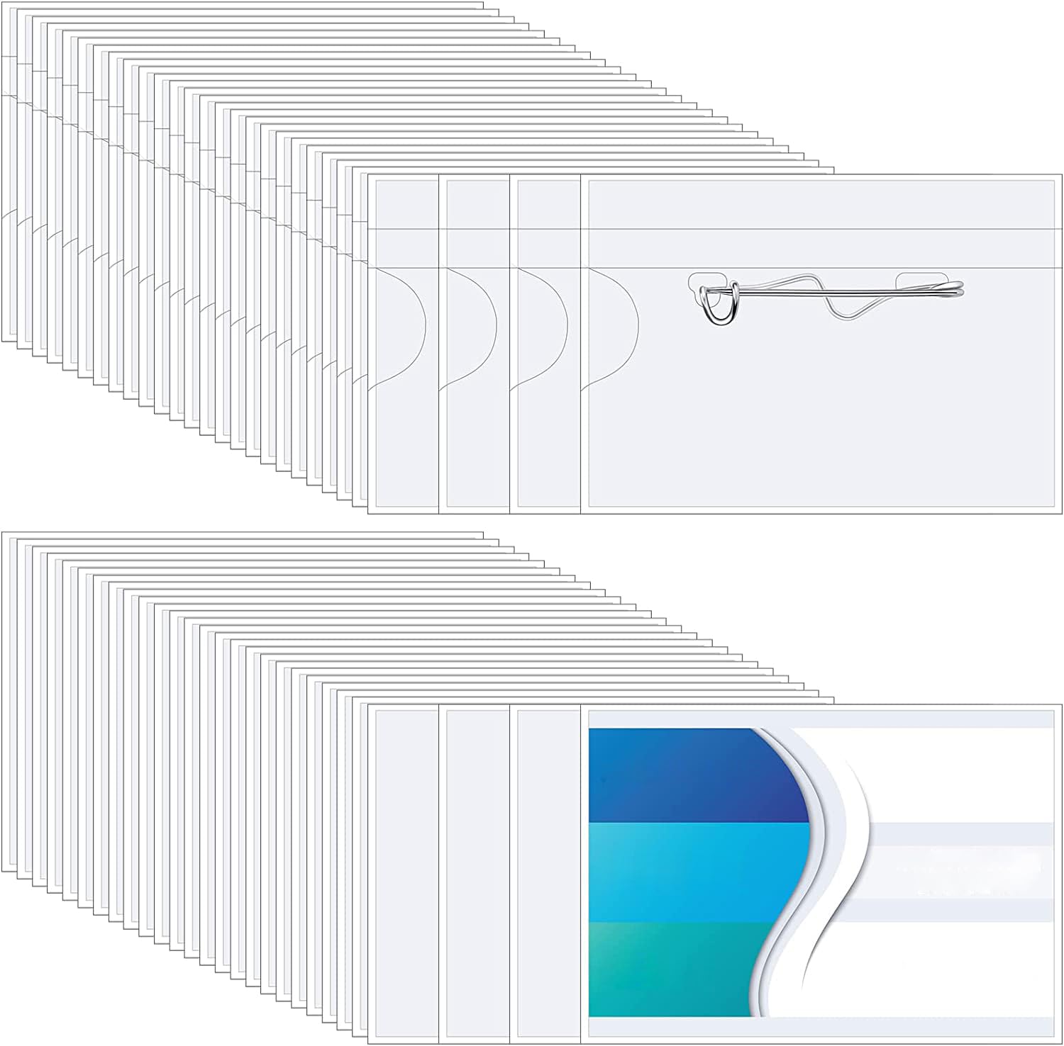 NALACAL Name Badge Holders Pin Style ID Name Tags with Pins Clear Plastic Badge Holder with Inserts ID Card Plastic Name Badge Sleeve (100 Pcs, Silver Clip)