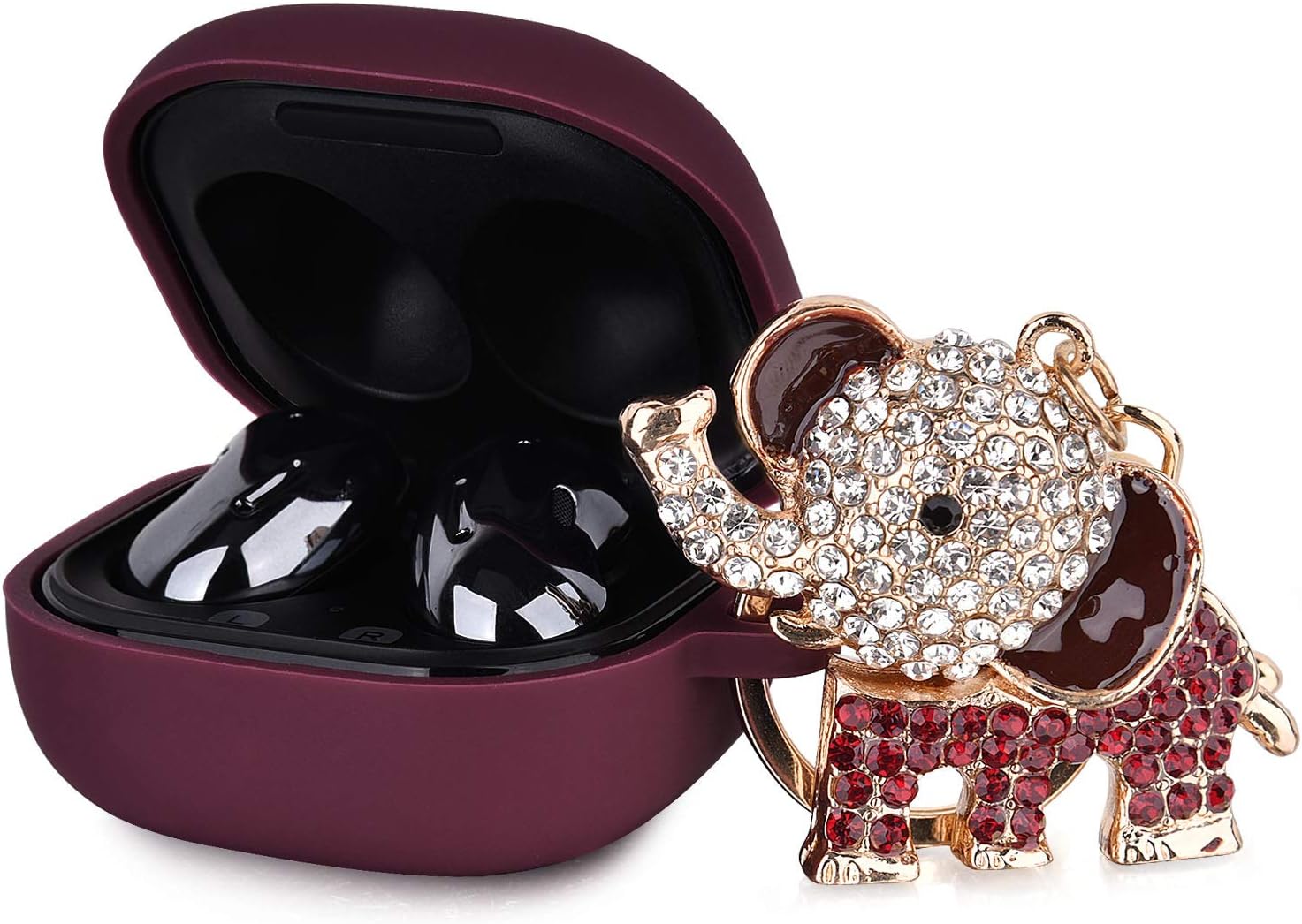 Discount 70% MOFREE Galaxy Buds 2 (2021)/Galaxy Buds Live Carrying Case Cover /Galaxy Buds Pro Case (2021) with Cute Bling Elephant Keychain Compatible for 2020 Newest Galaxy Buds Live (Burgundy)