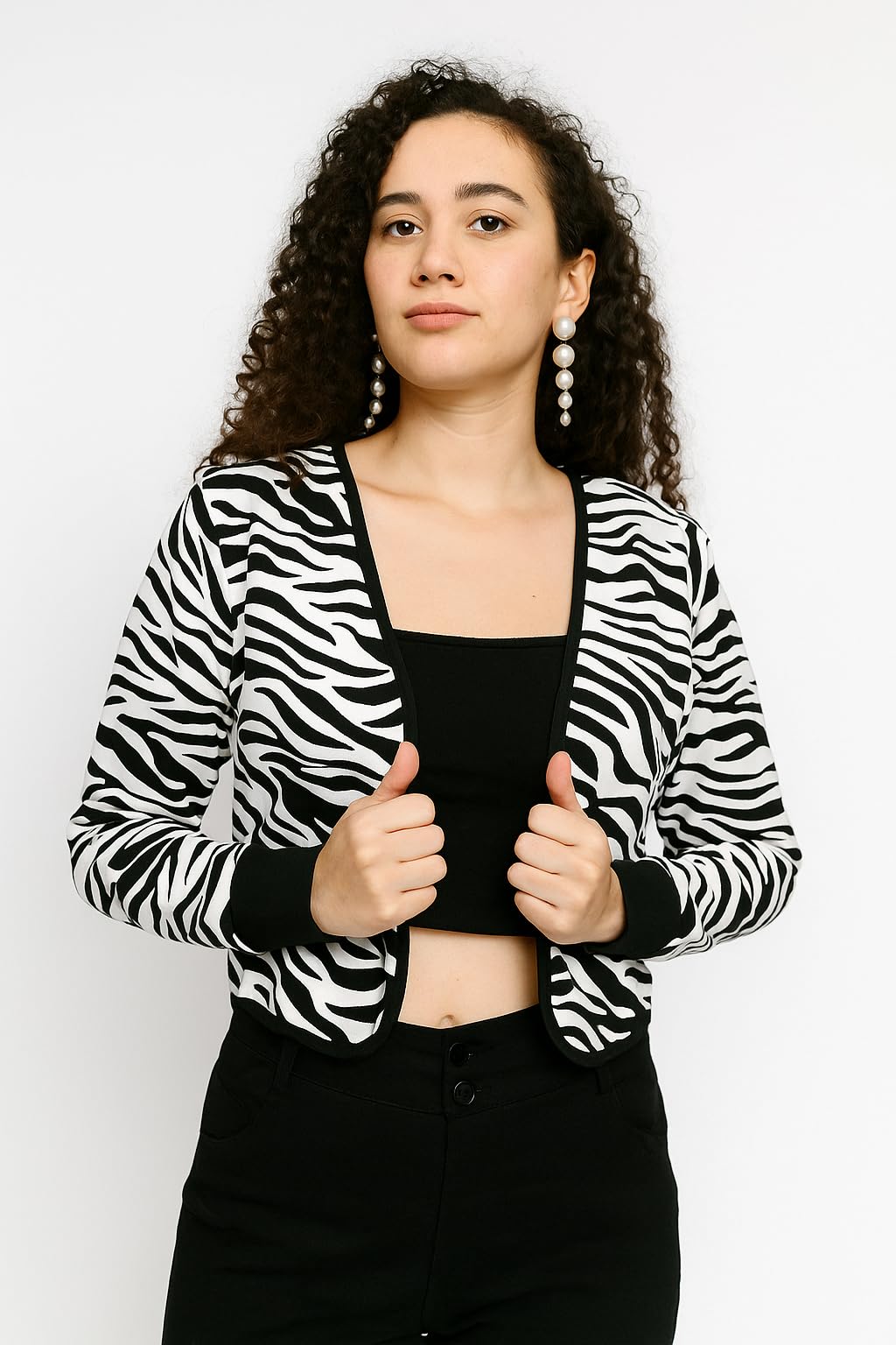 Women’s Black & White Zebra Print Crop Shrug-image-21