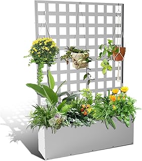Garvee Privacy Screen with Planter Box, Metal Raised Garden Bed with Tre...