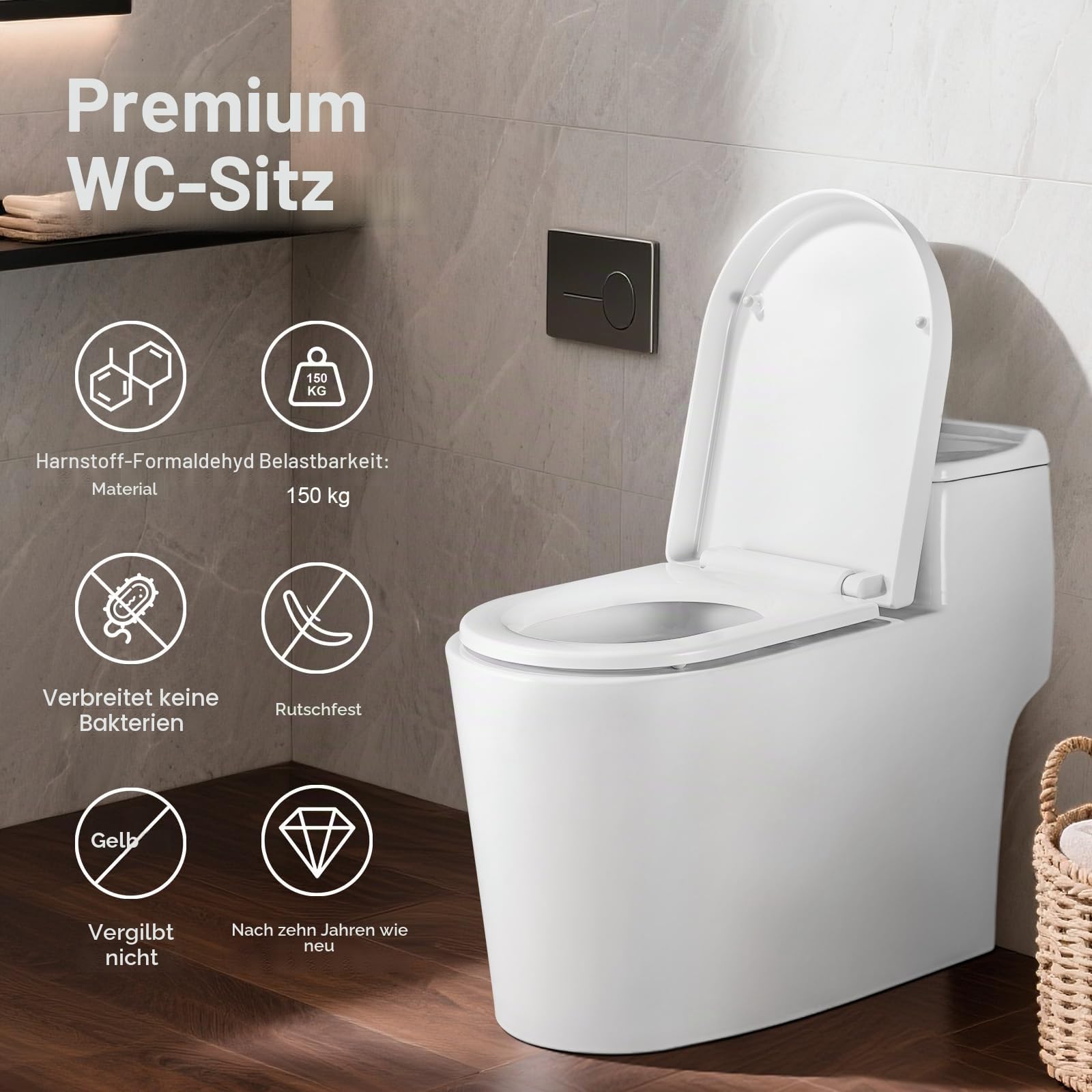 GRIFEMA G951 Toilettensitz, WC Sitz D Form mit Absenkautomatik