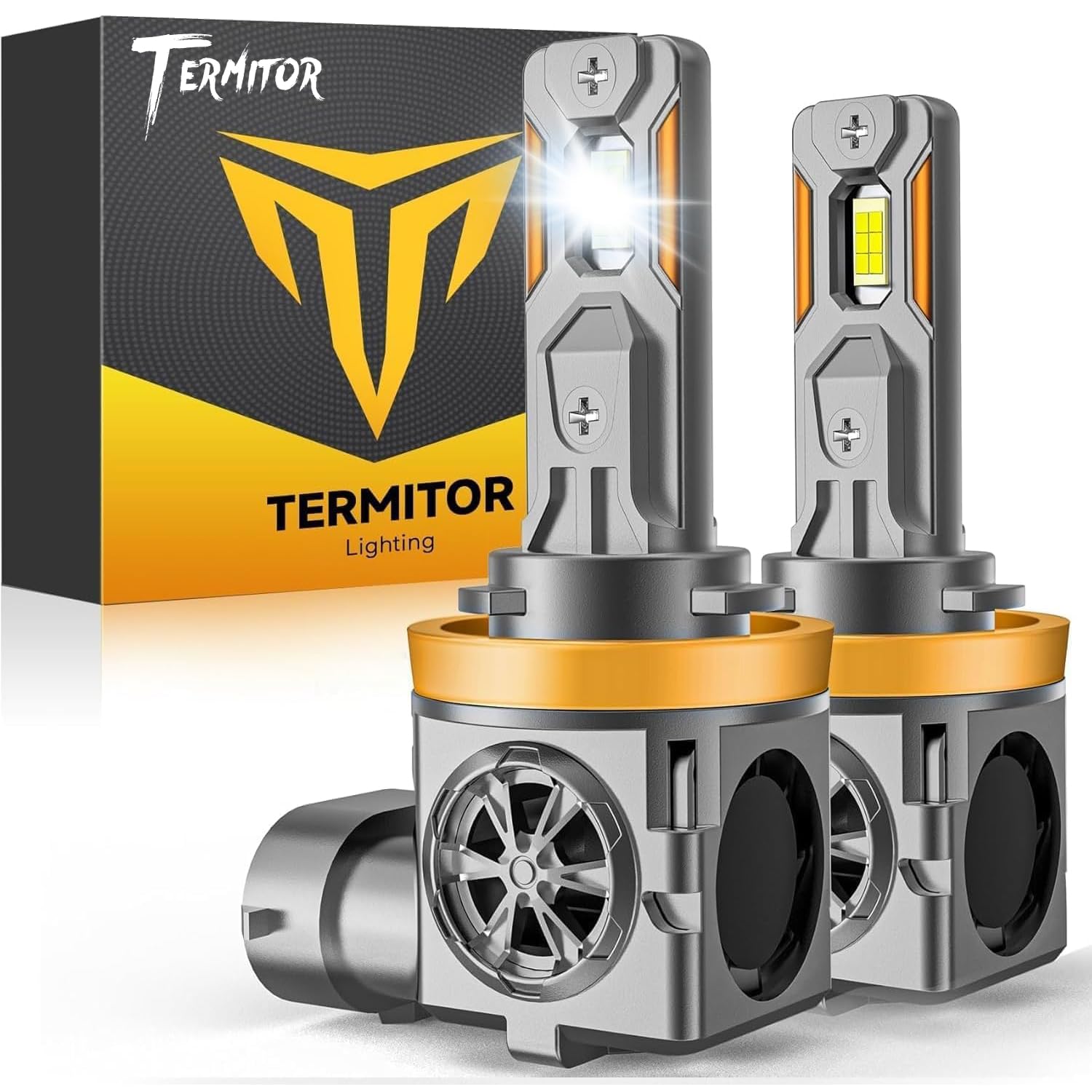 Termitor H11/H9 LED Bulbs, 70,000LM 12X Super Bright, 1:1 Mini Size 6500K Cool White IP68 Waterproof Automotive Replacement H11 Fog Lights, 3-Minute Plug and Play Installation, Pack of 2