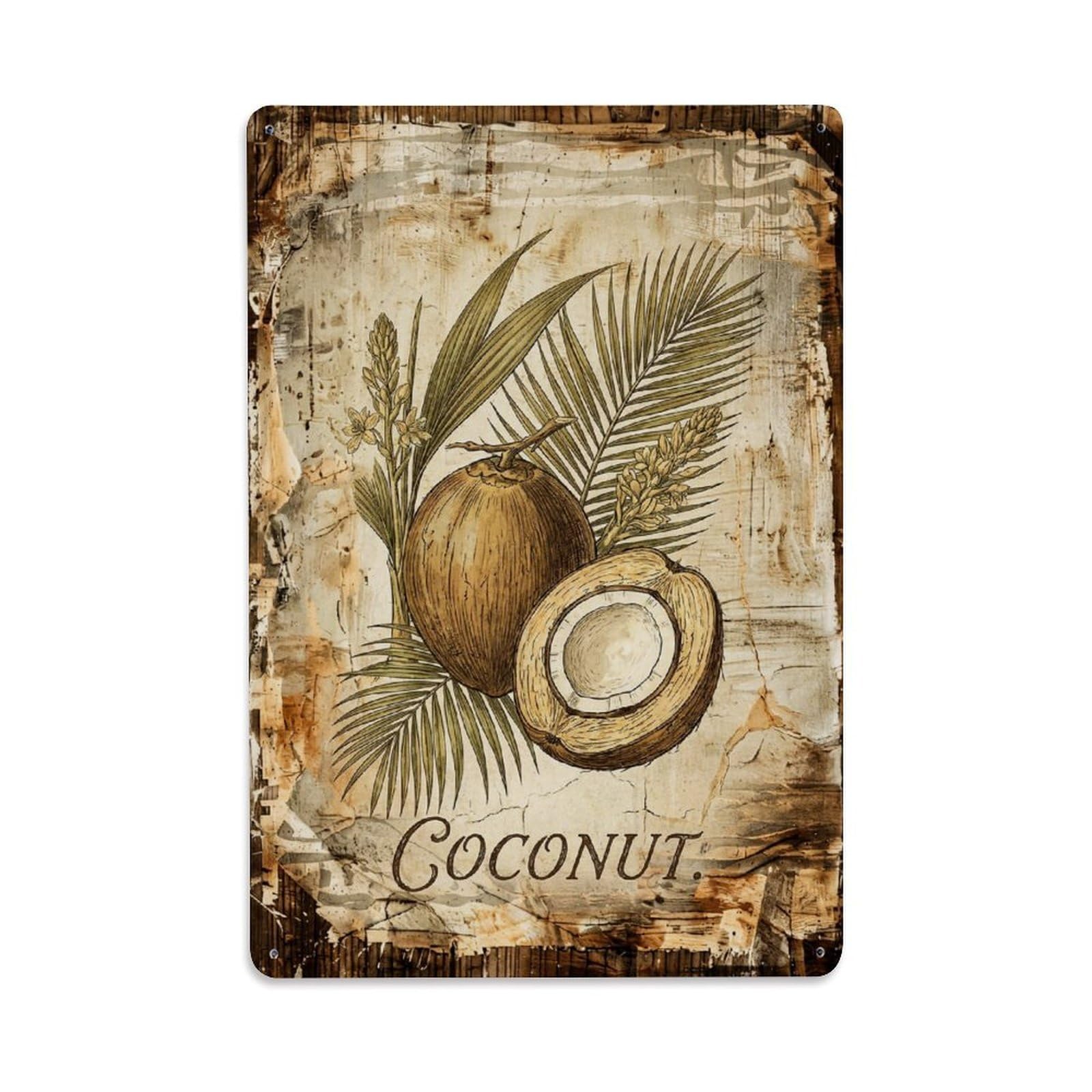 Coconut Palm Tree 2 Vintage Metal Tin Sign Plaque Wall Decor for Cafe, Club, Garden Metal Poster 8x12Inch