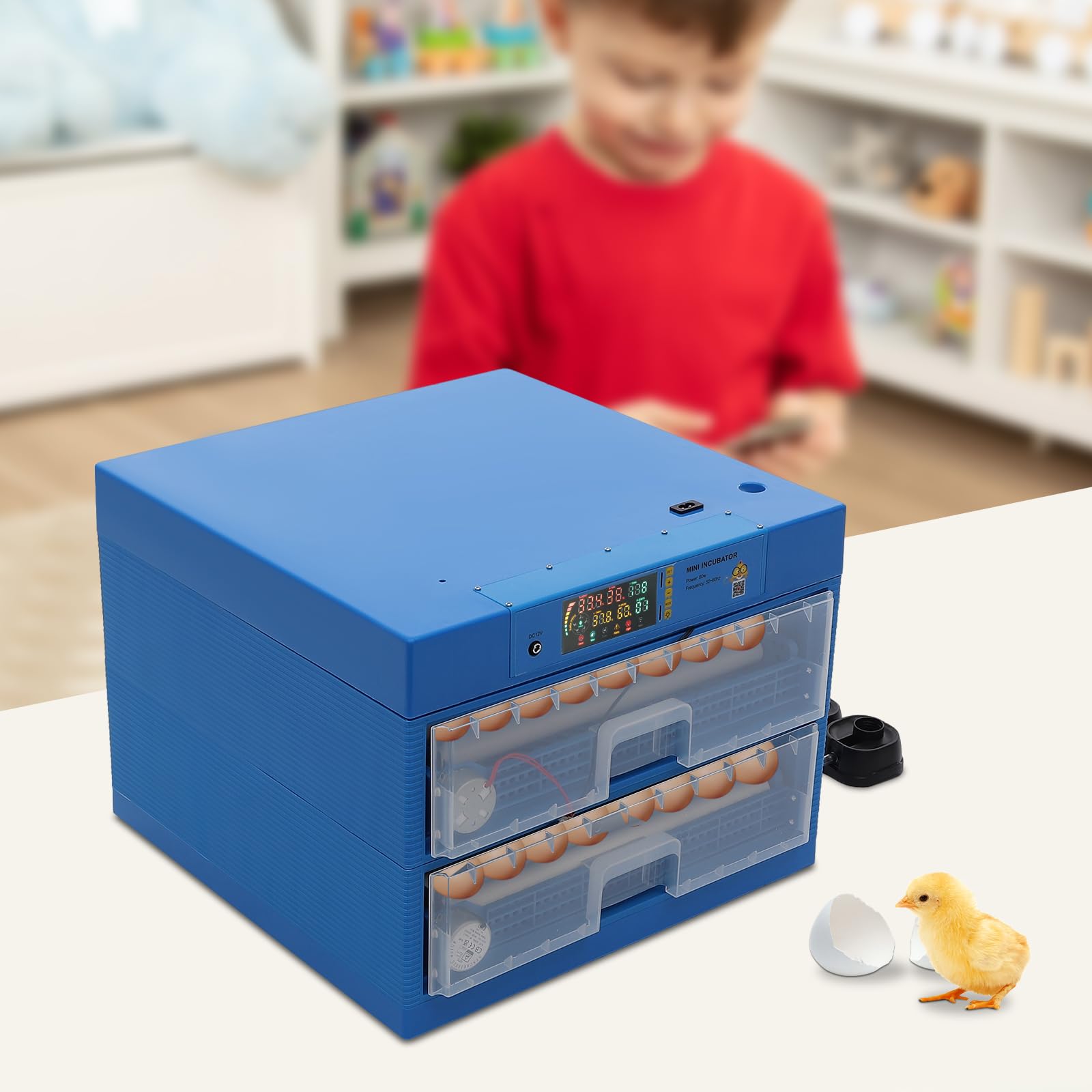 Incubadora automática de huevos con 128 huevos, incubadora digital de aves de corral, 0-99 ℃, incubadora multifunción completamente automática, 80 W, azul