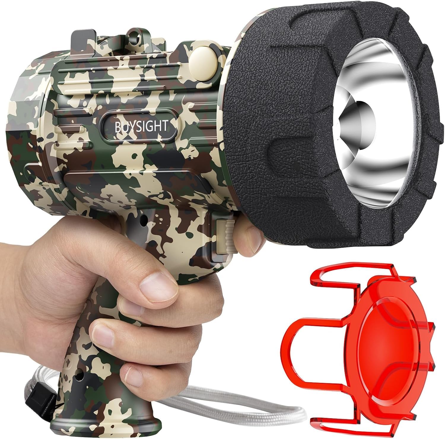 BUYSIGHT Rechargeable Spotlight Flashlight,300000 lumens Hand held Spotlight Waterproof Flashlight Hunting Lamp with red Filter (Camouflage Green)