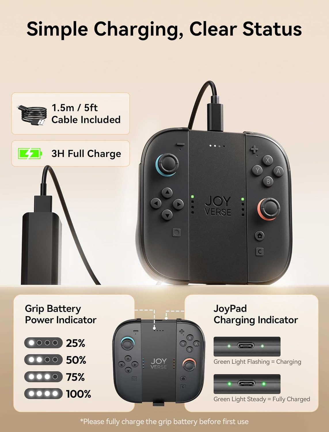 JSAUX Charging Grip for Switch 2 JoyCon, Built-in Battery & Playing While Charging, Ergonomic Controller Charger Handle Grip Set for Nintendo Switch 2 (2025) Joy Con, with Front Protective Cover 6 71UmX6Ut69L. SL1500