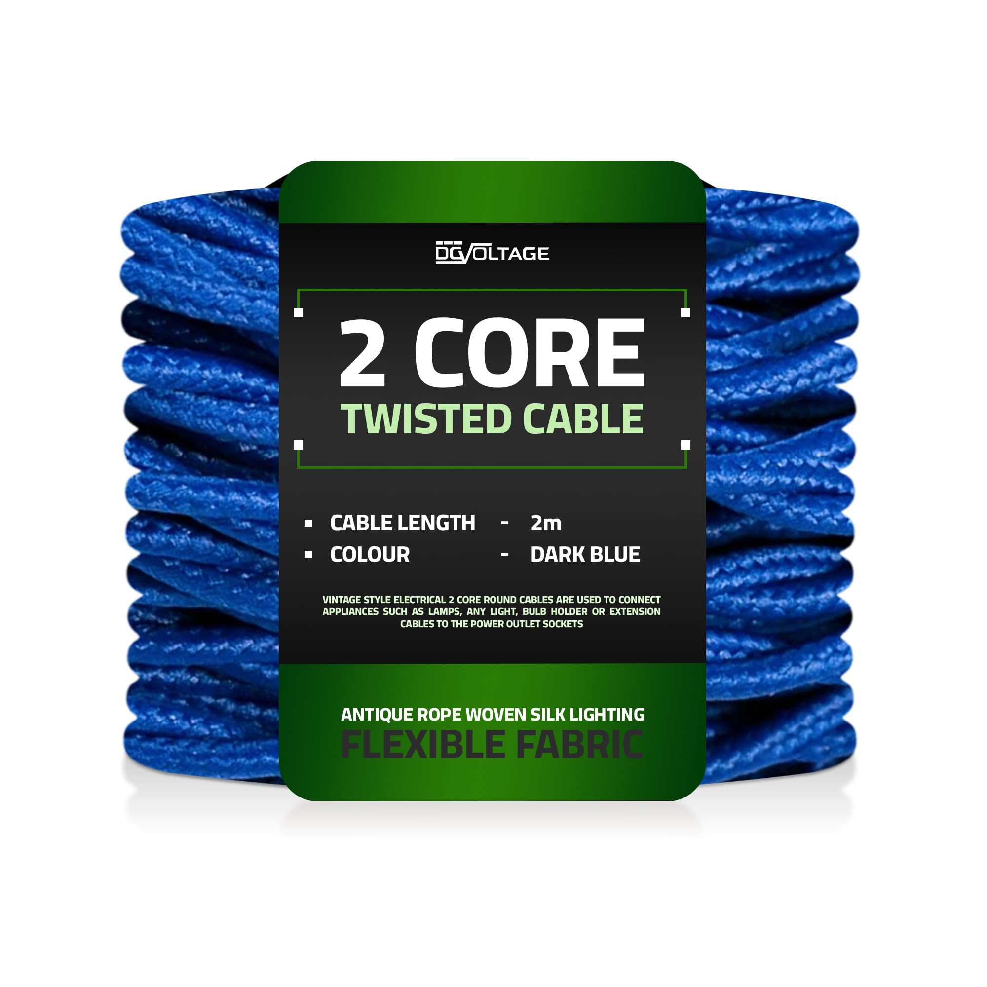DC VOLTAGE 2m 2 Core Twisted Cable Flexible Wire Lamp Cord, 2 Conductor 6.5ft Fabric Covered Electrical Cable Antique Style Wiring Cloth Covered Braided DIY Lighting Electrical Cord (Dark Blue)