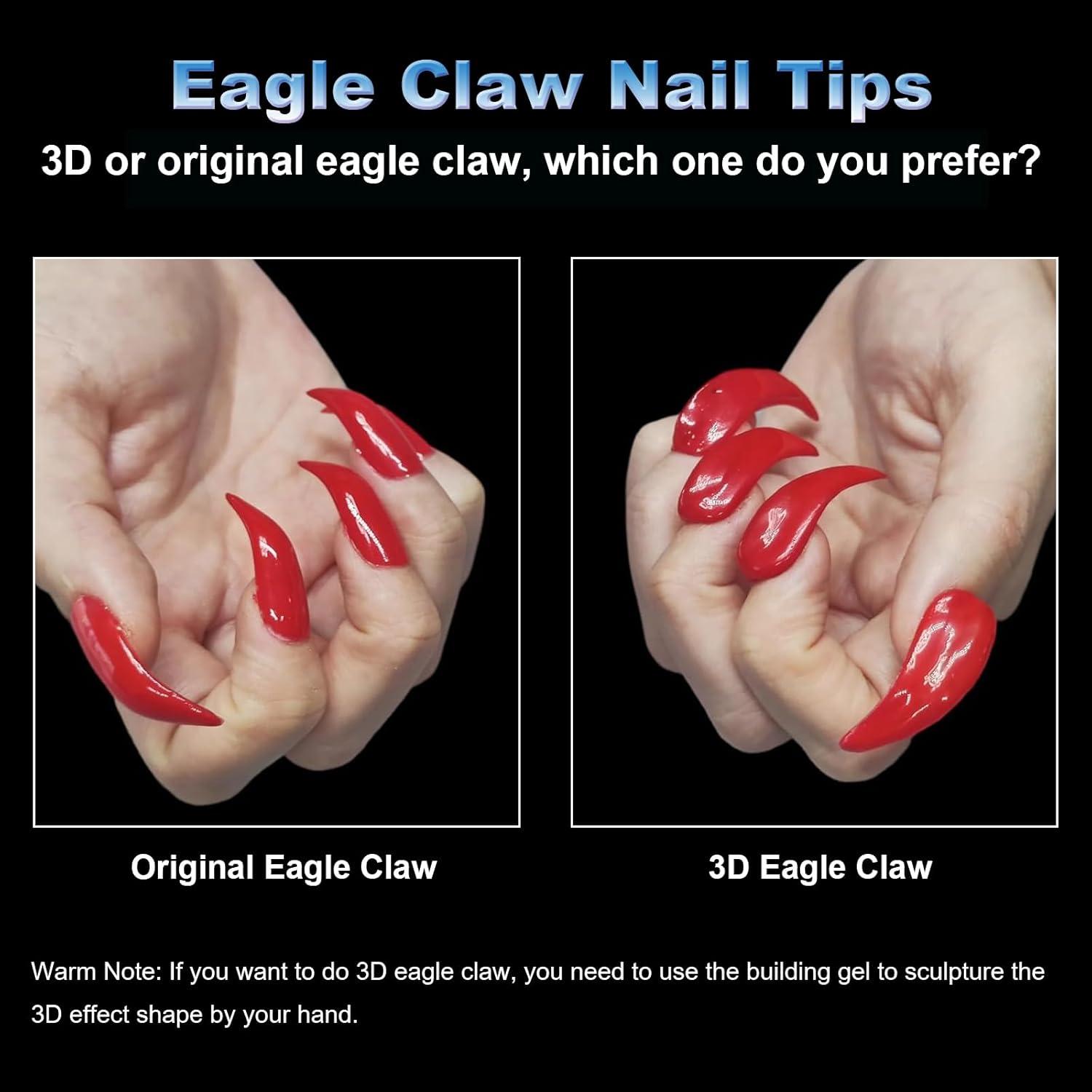 2 Boxes Curved Stiletto Nail Tips 200Pcs Acrylic Raptor Eagle Claw Nails Extension Tip, Pre-shaped Gel Half Cover False Nail Tips Halloween Nail Art DIY Home & Salon Manicure, Drag Queen Nails Cosplay 200PCS Eagle Claw Nails