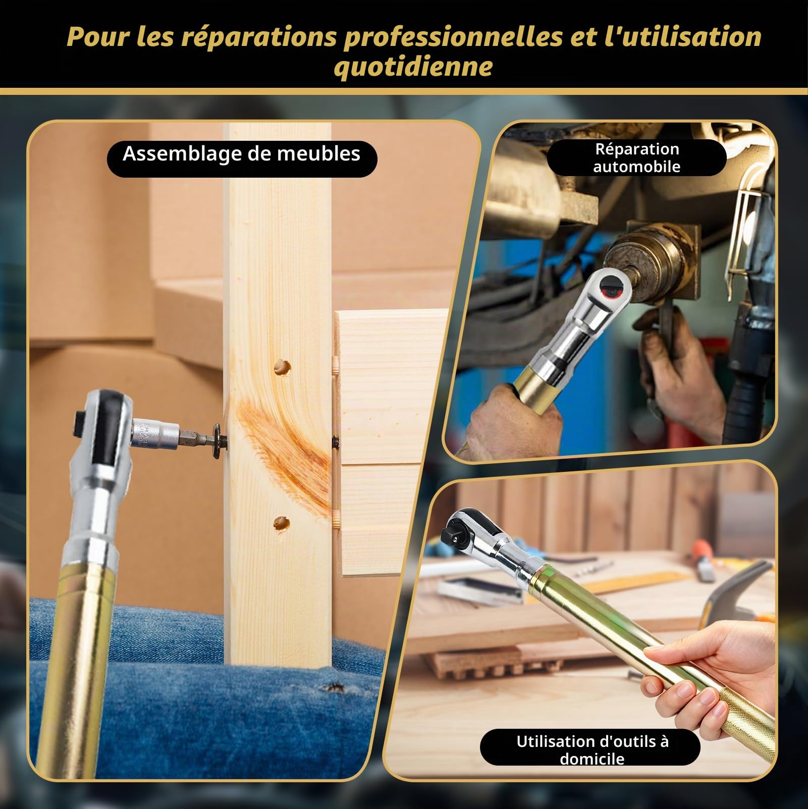 Rallonge Clé à Cliquet 44 cm Offset 1/2" avec Adaptateurs 1/4" 3/8"