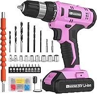 FADAKWALT 20V Cordless Drill Set Pink - 30Nm Torque, 21+1 Settings, Battery & Charger, Keyless Chuck, Full Bits Kit, LED Light