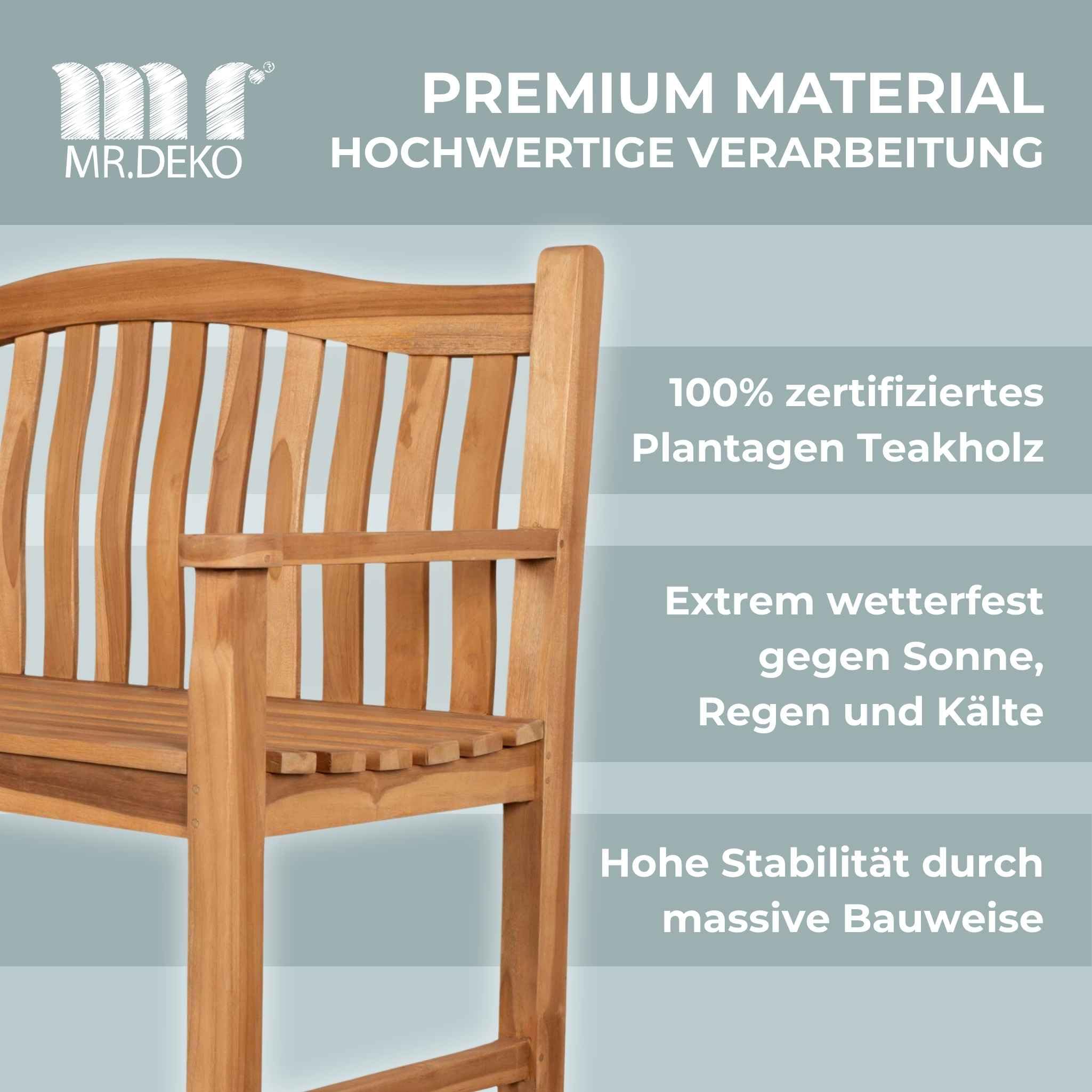 MR. DEKO Gartenbank wetterfest Sitzbank Holz Korfu Design 120x60x94cm