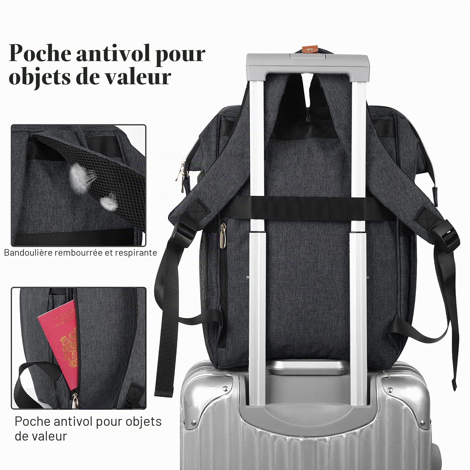 Sac à Dos Femme, Sac à Dos Ordinateur Portable, avec USB Charging Port Sac a Dos PC Portable pour Loisir, Scolaire, Affaire Noir