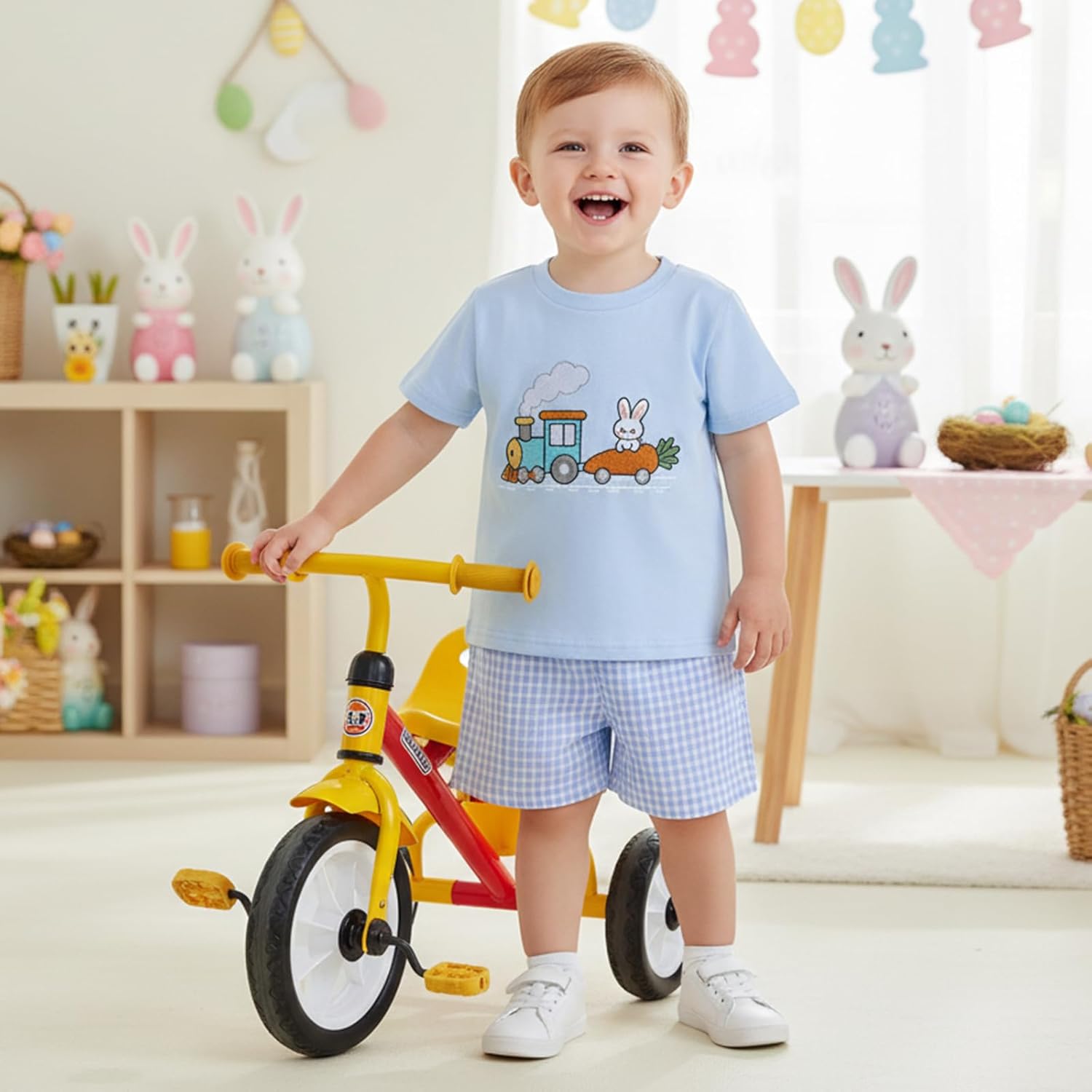 Toddler Boy Easter Outfit Baby Boy Bunny Short Sleeve T Shirt And Shorts Set 2 Piece Spring Summer Clothes - Image 2