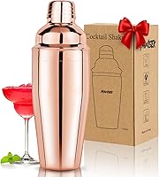 Mawisek Rose Gold 24oz Cocktail Shaker with Built-In Strainer - Professional 18/8 Stainless Steel Martini Margarita Mixer for Bartenders