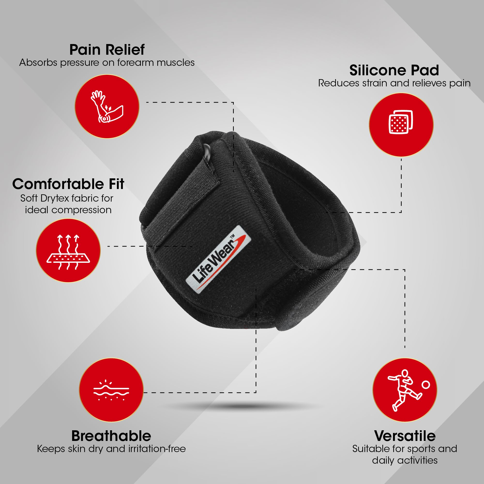LifeWear Tennis Elbow Brace for Pain Relief, Adjustable Elbow Band with Compression Pad, Forearm Support Strap for Gym, Tennis, Badminton, Golf and Other Sports, For Men and Women, Universal Size - Image 8 thumbnail