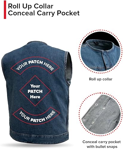 Miniatura 6 de First Mfg Co - No Limit - Men's Motorcycle Biker Riding Twill, Denim Vest