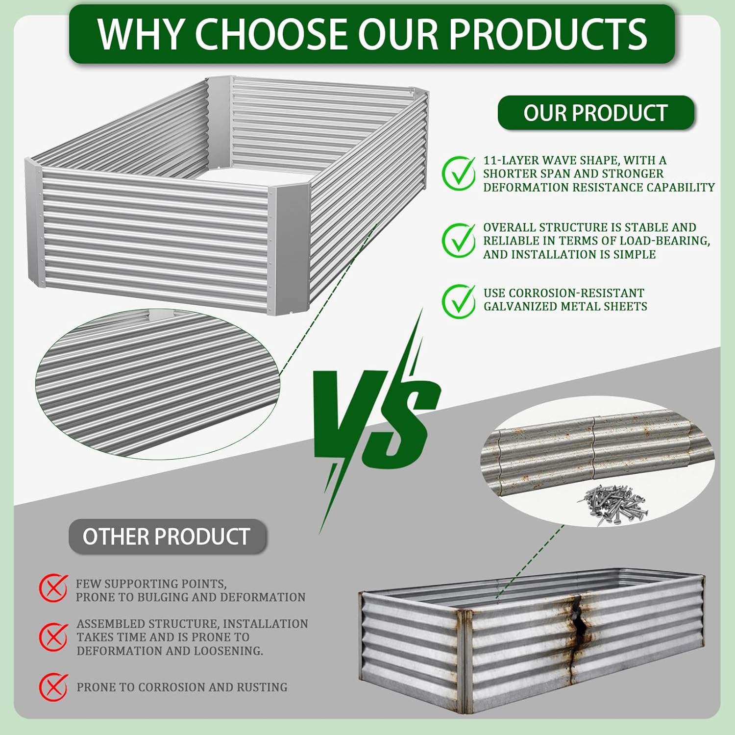 FRIZIONE 3pcs Tall Galvanized Raised Garden Bed Outdoor,Steel Garden Bed for Vegetables,Above Ground Garden Box for Flower,Metal Raised Beds for Gardening - 4x2ft