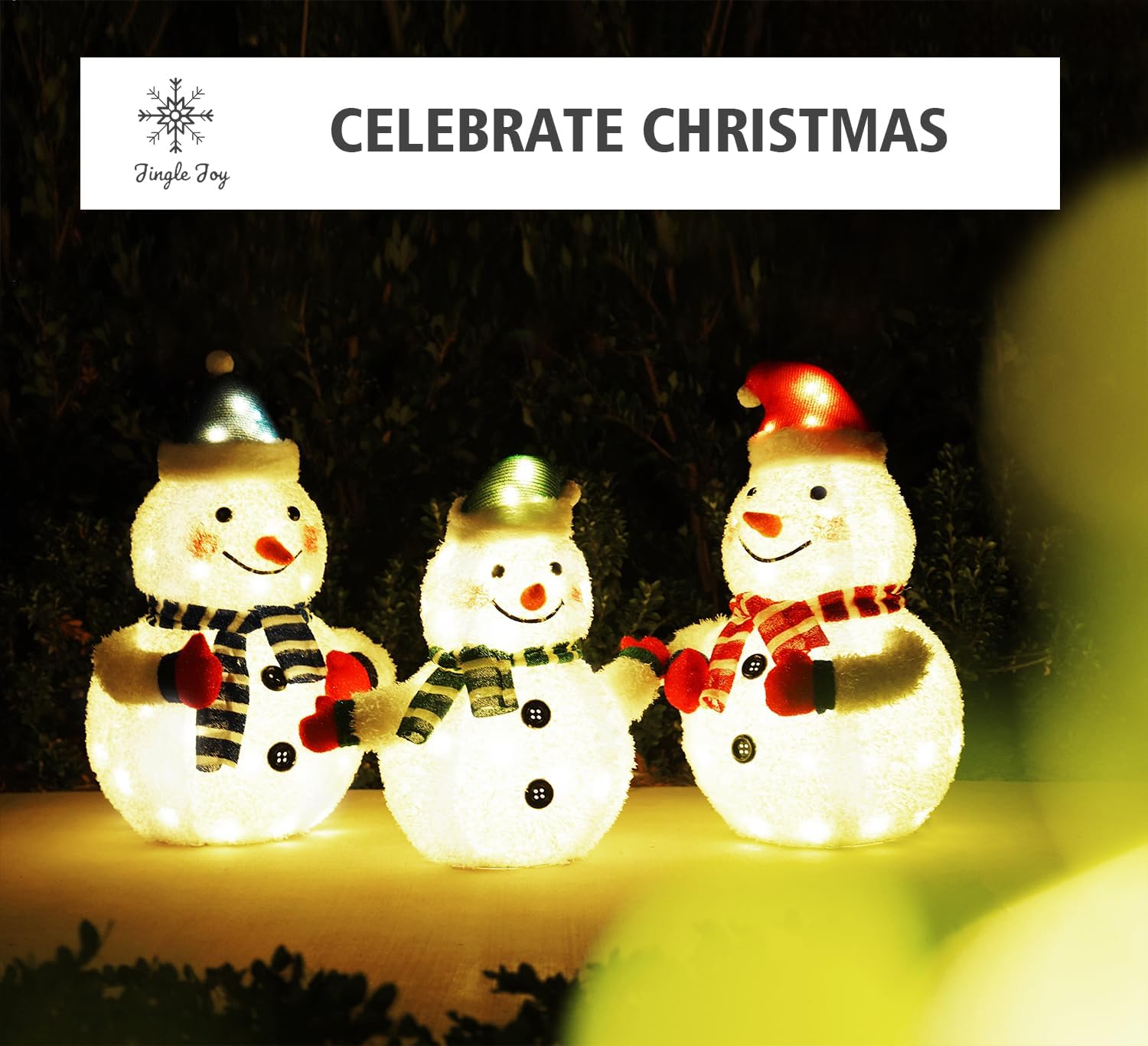 Jingle Joy 3-Piece 32-Inch LED Lighted Outdoor Snowman Family Set – Weather-Resistant Christmas Yard Decorations with Ground Stakes – Holiday Lawn & Garden Winter Décor