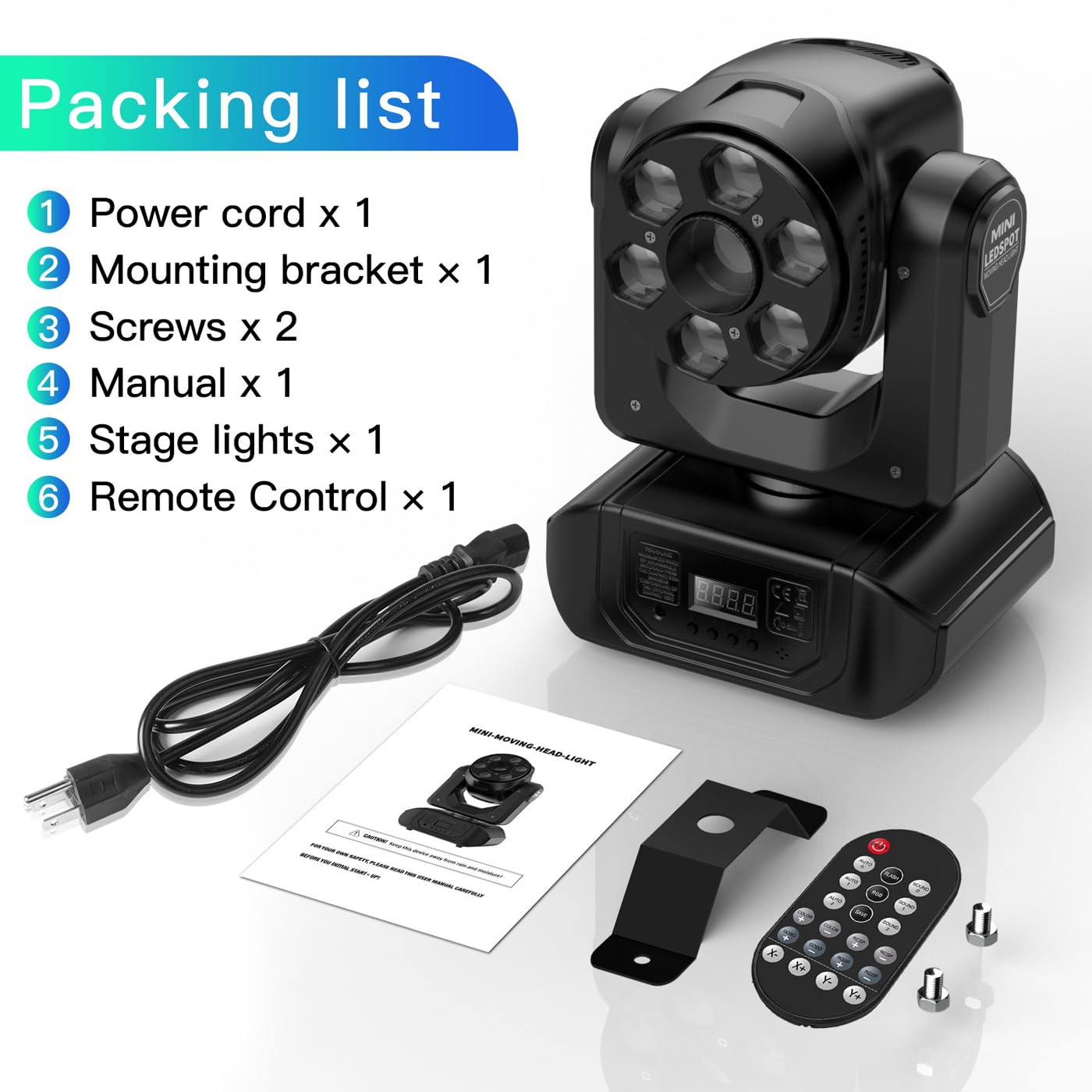 Attrezzatura per luci a Testa Mobile per DJ, Luce stroboscopica a LED con Controller DMX, Telecomando, Rotazione Orizzontale di 540° e Verticale di 270°, luci da Discoteca per Interni per Feste 1pcs