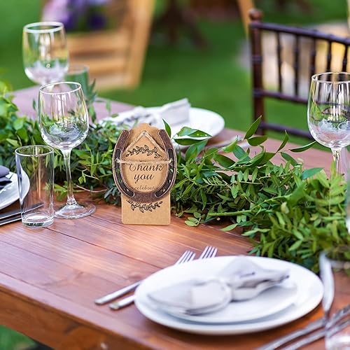 Miniatura 6 de Breling 50 piezas de herraduras de la suerte, regalos de boda, regalos de artesanía rústica con etiquetas de estraza de hierro fundido, recuerdos de