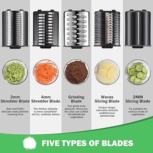 Miniatura 4 de Rallador eléctrico de queso de 250 W, rebanadoratrituradora eléctrica, cortador eléctrico de verduras para frutas, verduras, ensaladera con 5