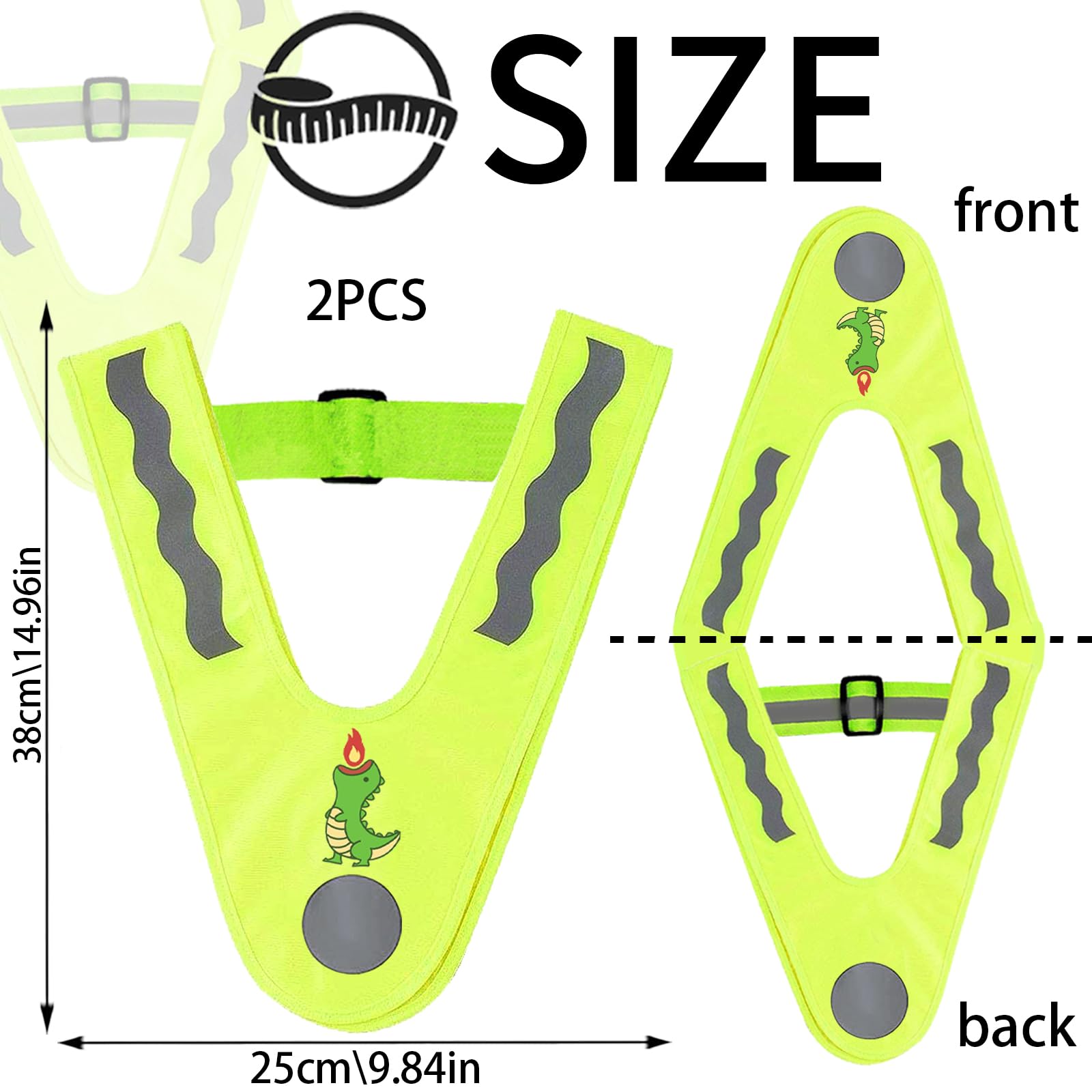 YOUYIKE 2 chalecos reflectantes para niños, en forma de V, amarillo, con bandas elásticas, chaleco luminoso para niños, chaleco reflectante para niños, para correr, ciclismo, carreteras nocturnas (B)