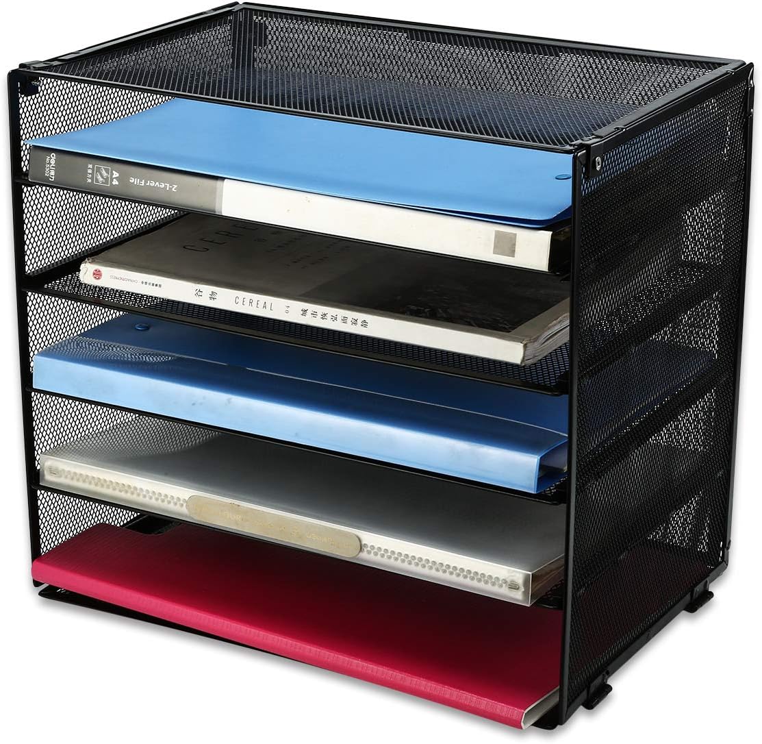 CLATINA 5-Tier Desk File Organizer with Metal Mesh Paper Letter Trays for Home Office