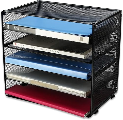 Miniatura 2 de CLATINA Organizador de archivos de escritorio de 5 niveles con bandejas de cartas de papel de malla metálica para oficina en el hogar, paquete de 2